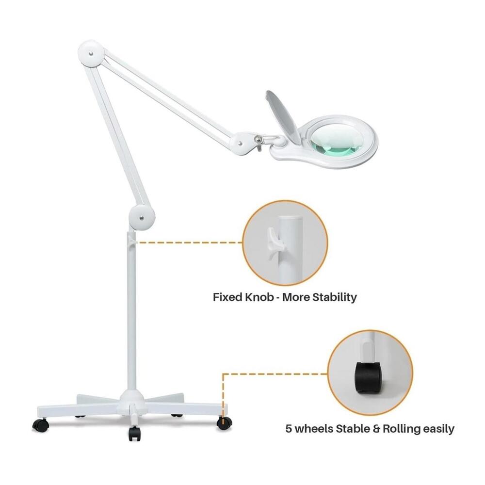 Five-Leg Floor Stand Base with Wheels for LED Desk & Magnifying Lamps (White) - Picture 3 of 8